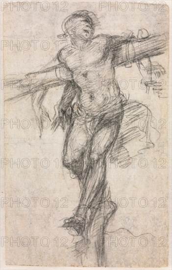 The Unrepentant Thief, c. 1530. Sodoma (Italian, 1477-1549). Black chalk; sheet: 14 x 8.7 cm (5 1/2 x 3 7/16 in.); secondary support: 14.8 x 9.5 cm (5 13/16 x 3 3/4 in.).