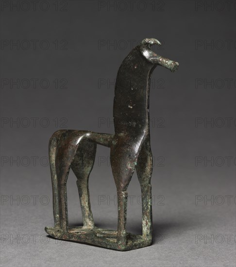 Statuette of a Horse, 750-700 BC. Greece, Corinth, 8th century BC. Bronze; overall: 11.5 x 10 x 2.6 cm (4 1/2 x 3 15/16 x 1 in.).