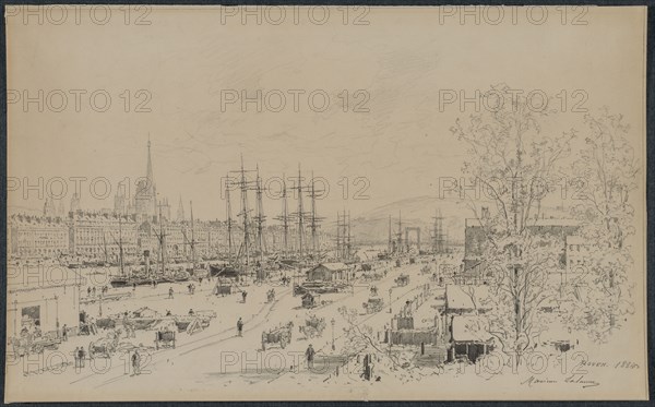 Port of Rouen, 1884. Maxime Lalanne (French, 1827-1886). Graphite; sheet: 30.9 x 49.9 cm (12 3/16 x 19 5/8 in.).
