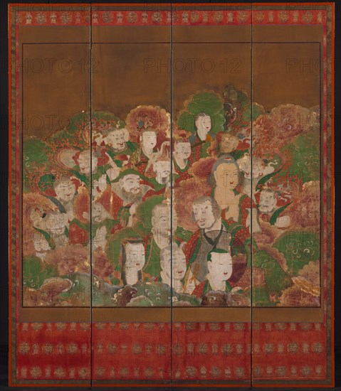 Buddhist Deities, 1700s-1800s. Korea, Joseon dynasty (1392-1910). Four-panel folding screen; ink and color on silk; painting only: 114 x 115.2 cm (44 7/8 x 45 3/8 in.); overall: 147.5 x 123.8 cm (58 1/16 x 48 3/4 in.).