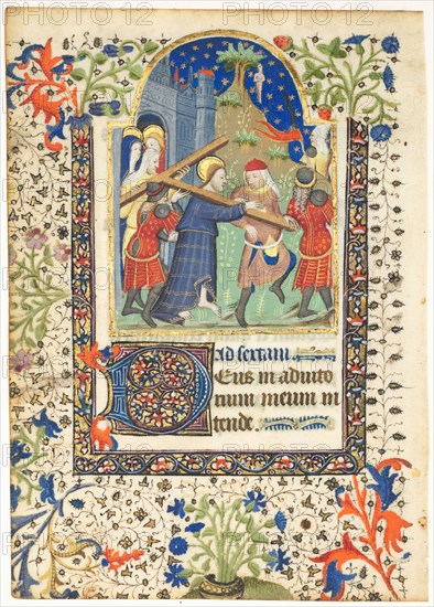 Leaf from a Book of Hours: Christ Carrying the Cross (Sext, Hours of the Cross), c. 1410-1420. France, Brittany(?), 15th century. Ink, tempera and gold on vellum; each leaf: 17.2 x 12.1 cm (6 3/4 x 4 3/4 in.).