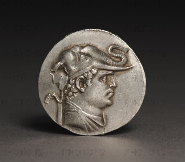 Tetradrachm Coin of Demetrios I, 200-190 BC. Afghanistan, Bactria, Indo-Greek Period. Silver; diameter: 3.3 cm (1 5/16 in.).