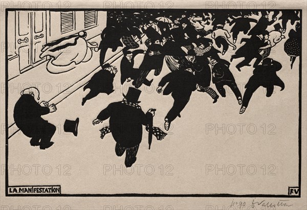 The Protest, 1893. Félix Vallotton (French, 1865-1925). Woodcut; sheet: 22.9 x 33.5 cm (9 x 13 3/16 in.); image: 20.4 x 31.9 cm (8 1/16 x 12 9/16 in.); secondary support: 37.6 x 58.1 cm (14 13/16 x 22 7/8 in.)