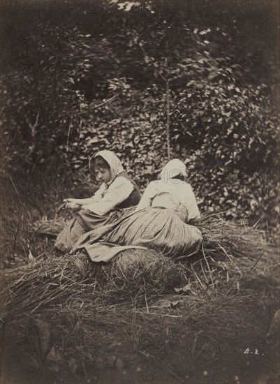 Two Peasant Girls Seated, 1870s. Auguste Giraudon's Artist (French). Albumen print from wet collodion negative; image: 17 x 12.7 cm (6 11/16 x 5 in.); mounted: 20.6 x 15.7 cm (8 1/8 x 6 3/16 in.); matted: 45.7 x 35.6 cm (18 x 14 in.)