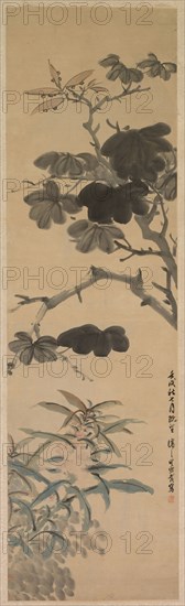 Flowering Plants, 1862. Wu Rangzhi (Chinese, 1799-1870). Hanging scroll, ink and color on paper; overall: 127 x 36.8 cm (50 x 14 1/2 in.).