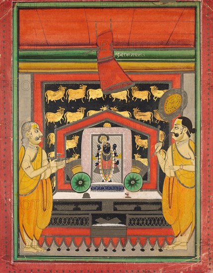 Shri Dvarakanathji of Kankroli (Dubarakanathji), mid-1800s. India, Rajasthan, Kota School, 19th century. Ink, color and gold on paper; overall: 32.8 x 25.2 cm (12 15/16 x 9 15/16 in.).