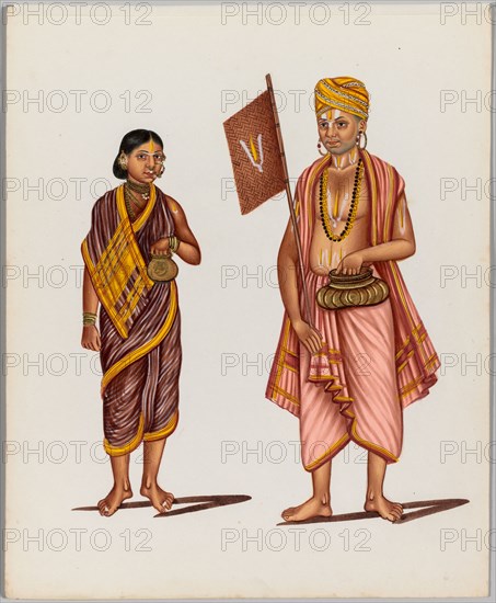 A Couple (from the series Costumes and Professions), mid-1800s. South India, Tanjore, 19th century. Ink, color and gold on paper; overall: 24.1 x 19.9 cm (9 1/2 x 7 13/16 in.).