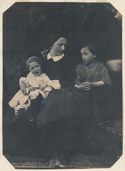 Mother with Two Children, c. 1855. Jean-Baptist Frénet (French, 1814-1889). Salted paper print from a collodion negative; paper: 23.1 x 16.5 cm (9 1/8 x 6 1/2 in.); matted: 50.8 x 40.6 cm (20 x 16 in.)