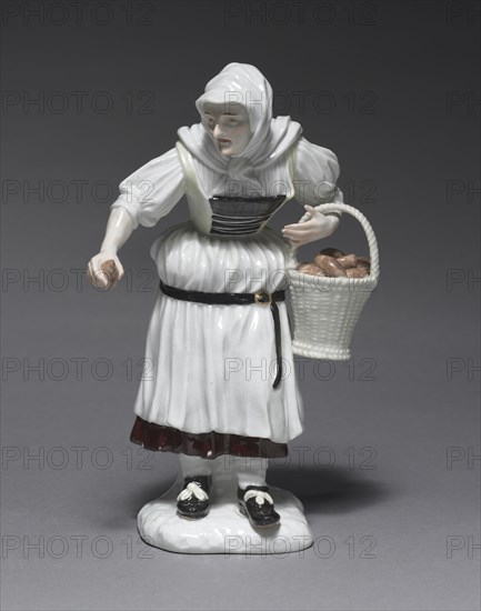 Peasant Woman, 1740-1750. Meissen Porcelain Factory (German), Johann Joachim Kändler (German, 1706-1768), and/or Peter Reinicke (German, 1715-1768). Porcelain with enamel decoration; overall: 17.2 x 10.1 x 6.8 cm (6 3/4 x 4 x 2 11/16 in.).