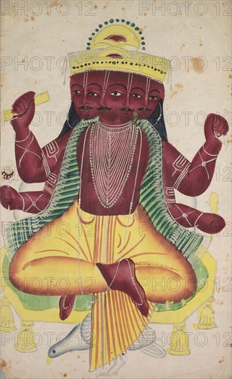 Ravana, 1800s. India, Calcutta, Kalighat painting, 19th century. Black ink, color and silver paint, and graphite underdrawing on paper; painting only: 45.1 x 27.7 cm (17 3/4 x 10 7/8 in.).
