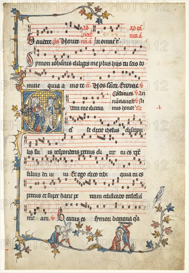 Leaf Excised from an Antiphonary: Initial Q with Saints Peter and Paul, c. 1325. South Flanders, 14th century. Ink, tempera and gold on vellum; each leaf: 32.3 x 21.9 cm (12 11/16 x 8 5/8 in.)