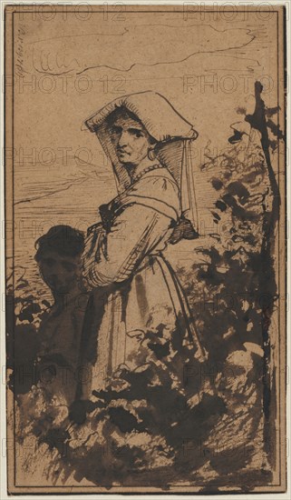 Standing Woman and Child, 2nd half 1800s. Carl Bloch (Danish, 1834-1890). Pen and brown ink, brush and brown wash; sheet: 27.8 x 15.9 cm (10 15/16 x 6 1/4 in.); mounted: 40.1 x 27.9 cm (15 13/16 x 11 in.).