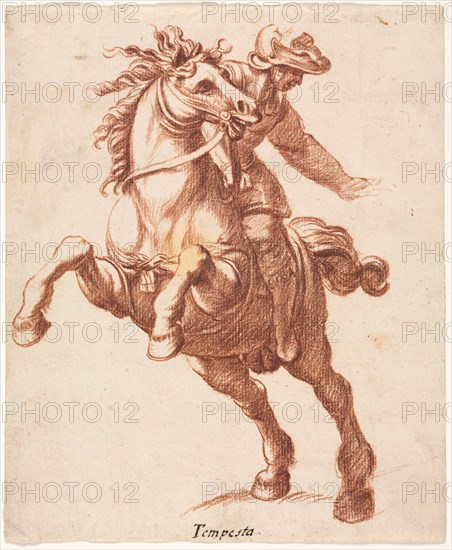 Rearing Horse and Rider, c. 1600?. Attributed to Antonio Tempesta (Italian, 1555-1630). Red chalk; sheet: 20.6 x 17.1 cm (8 1/8 x 6 3/4 in.).