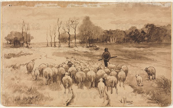 Shepherd with His Flock, c. 1870. Anton Mauve (Dutch, 1838-1888). Pen and brown ink; sheet: 10.2 x 16.5 cm (4 x 6 1/2 in.).