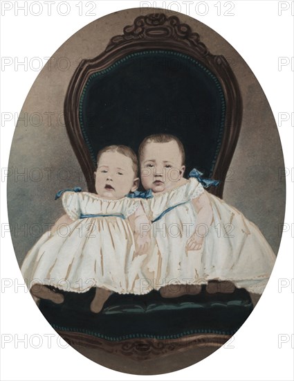 Twin Babies, c. 1870. Davis Brothers (American). Salted paper print, hand-colored; image: 24 x 19.2 cm (9 7/16 x 7 9/16 in.); paper: 29.2 x 25 cm (11 1/2 x 9 13/16 in.)