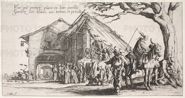 The Bohemians: The Stopping Place: The Fortune Teller, c. 1621-1625. Jacques Callot (French, 1592-1635). Etching and engraving; sheet: 12.4 x 23.6 cm (4 7/8 x 9 5/16 in.)