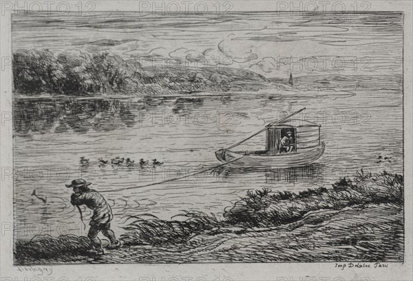 The Boat Trip: Cabin Boy Hauling the Tow-Rope or Hauling by Rope, 1861. Charles François Daubigny (French, 1817-1878). Etching with chine collé; sheet: 31.9 x 44.7 cm (12 9/16 x 17 5/8 in.); platemark: 12.9 x 18 cm (5 1/16 x 7 1/16 in.).