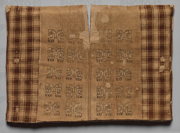 Tunic with Profile Animals and Checkerboards, 700 BC-AD 650. Peru, South Coast, Paracas or Nasca? (700 BC-AD 650). Cotton; dye-patterned plain-weave; overall: 72.4 x 104.1 cm (28 1/2 x 41 in.)