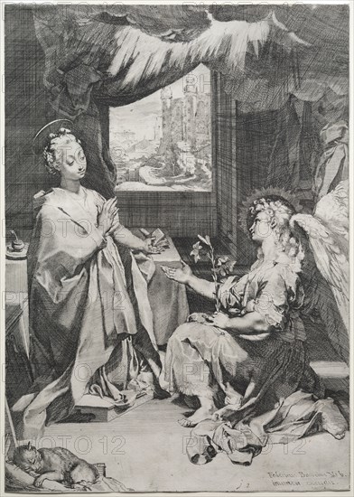 The Annunciation, c. 1585. Federico Barocci (Italian, 1528-1612). Etching and engraving; sheet: 43.8 x 31 cm (17 1/4 x 12 3/16 in.).