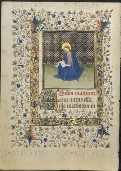 Leaf from a Book of Hours: St. Matthew, c. 1415-20. Follower of Limbourg Brothers (Netherlandish). Ink, tempera and gold on vellum; leaf: 18.1 x 13 cm (7 1/8 x 5 1/8 in.)