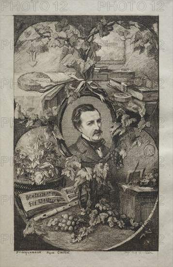 Frontispiece for "New Works of Champfleury, The Friends of Nature:" Portrait of Champfleury, after Gustave Courbet, 1859. Félix Bracquemond (French, 1833-1914), Poulet-Malassis et de Broise. Etching; sheet: 20.9 x 13.5 cm (8 1/4 x 5 5/16 in.); image: 15.1 x 9.3 cm (5 15/16 x 3 11/16 in.)