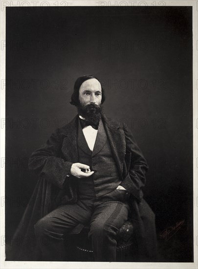 Auguste Vacquerie, c. 1860. Pierre Jean Delbarre (French, 1826-). Albumenized salt  print from wet collodion negative; image: 37.4 x 27.7 cm (14 3/4 x 10 7/8 in.); mounted: 49.9 x 32.5 cm (19 5/8 x 12 13/16 in.); matted: 61 x 50.8 cm (24 x 20 in.)