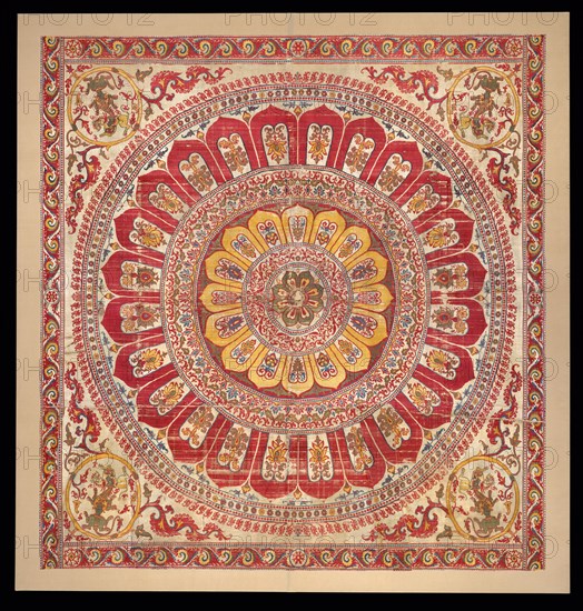 Lotus-blossom petal canopy, 1500s-early 1600s. Probably eastern India. Lampas: silk; overall: 186.7 x 175.7 cm (73 1/2 x 69 3/16 in.)