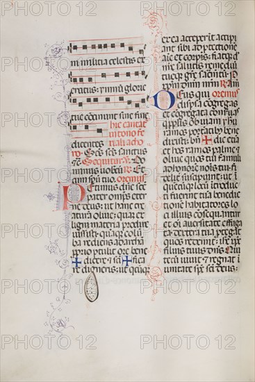 Missale: Fol. 112v: contains some music as part of Palm Sunday liturgy, 1469. Bartolommeo Caporali (Italian, c. 1420-1503), assisted by Giapeco Caporali (Italian, d. 1478). Ink; overall: 35 x 25 cm (13 3/4 x 9 13/16 in.).