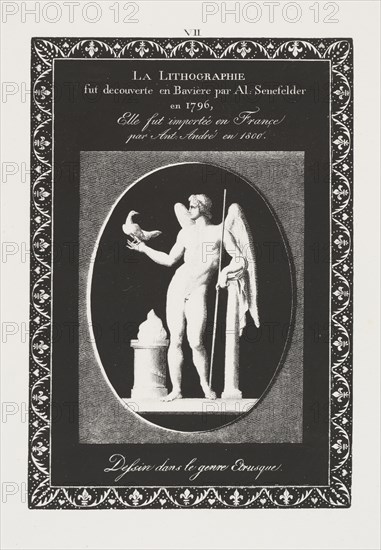 Art of the Lithograph: Dedication Sheet, Plate VII, 1819. Alois Senefelder (German, 1771-1834). Lithograph; sheet: 29.9 x 23.5 cm (11 3/4 x 9 1/4 in.); image: 21.2 x 14.2 cm (8 3/8 x 5 9/16 in.)