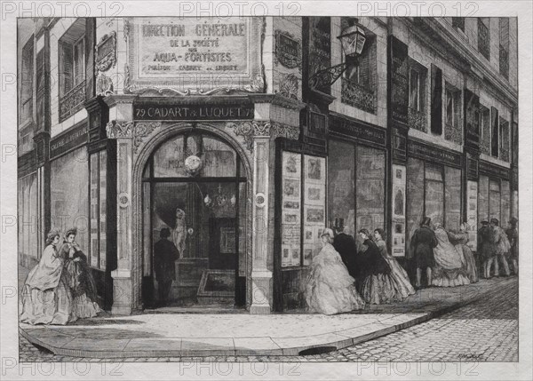 Siège de la Société des Aquafortistes, 1864. Adolphe Théodore Jules Martial Potémont (French, 1828-1883). Etching; sheet: 34.8 x 54.9 cm (13 11/16 x 21 5/8 in.); platemark: 28.5 x 38.9 cm (11 1/4 x 15 5/16 in.).