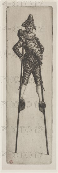 Punchinello on Stilts, c. 1888. Henri Charles Guérard (French, 1846-1897). Etching; sheet: 27.5 x 8.9 cm (10 13/16 x 3 1/2 in.); platemark: 26.2 x 7.7 cm (10 5/16 x 3 1/16 in.)