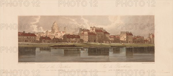 A Selection of Twenty of the Most Picturesque Views in Paris: View of the Pantheon taken from the Arsenal, 1803. Thomas Girtin (British, 1775-1802), Frederick Christian Lewis (British, 1779-1856). Softground etching and aquatint printed in brown, hand-colored with watercolor; sheet: 43.8 x 62.7 cm (17 1/4 x 24 11/16 in.); platemark: 22.6 x 53.6 cm (8 7/8 x 21 1/8 in.)