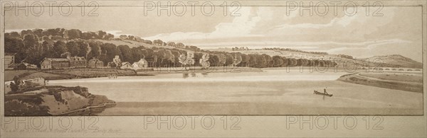 A Selection of Twenty of the Most Picturesque Views in Paris: View of St. Cloud and Mount Calvary taken from Pont de Sêve, 1802. Thomas Girtin (British, 1775-1802), Frederick Christian Lewis (British, 1779-1856). Softground etching and aquatint, printed in brown; sheet: 16.9 x 49.4 cm (6 5/8 x 19 7/16 in.); image: 12.7 x 48 cm (5 x 18 7/8 in.)