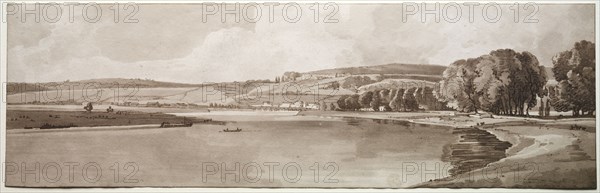 A Selection of Twenty of the Most Picturesque Views in Paris: View of Belle Vue & Pont de Sêve, 1802. Thomas Girtin (British, 1775-1802), Frederick Christian Lewis (British, 1779-1856). Softground etching and aquatint printed in brown; sheet: 14.5 x 46.5 cm (5 11/16 x 18 5/16 in.); image: 14.5 x 46.5 cm (5 11/16 x 18 5/16 in.).