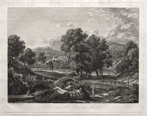 Heroic Landscape: The Shepherd's Dance on the Bridge, 1792. Johann Christian Reinhart (German, 1761-1847). Etching; sheet: 42.3 x 53.1 cm (16 5/8 x 20 7/8 in.); platemark: 28 x 35.8 cm (11 x 14 1/8 in.)