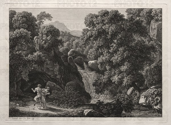 Heroic Landscape: The Satyr and the Nymph, 1799. Johann Christian Reinhart (German, 1761-1847). Etching; sheet: 42 x 53.4 cm (16 9/16 x 21 in.); platemark: 21.3 x 29.5 cm (8 3/8 x 11 5/8 in.)
