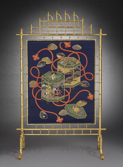 Fire Screen, c. 1870-1880. France, 19th century. Gilt faux bamboo frame with hand embroidered silk panel; overall: 135.9 x 86.4 x 40.6 cm (53 1/2 x 34 x 16 in.).