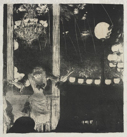 Mlle Bécat at the Café des Ambassadeurs, 1877-1878. Edgar Degas (French, 1834-1917). Lithograph; sheet: 34.3 x 27.1 cm (13 1/2 x 10 11/16 in.); image: 20.8 x 19.5 cm (8 3/16 x 7 11/16 in.)