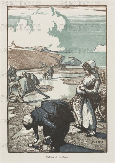 published L'Art et Décoration, January 1904: Les Pêcheuses de Pignons, Saint-Jean-de-Mont, 1903 . Auguste Louis Lepère (French, 1849-1918). Color woodcut; sheet: 29.4 x 21.1 cm (11 9/16 x 8 5/16 in.); platemark: 22.1 x 15.1 cm (8 11/16 x 5 15/16 in.)