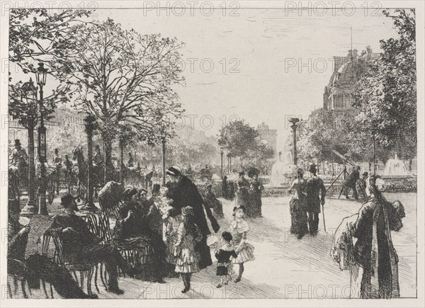 Tuileries Gardens. Léon Augustin Lhermitte (French, 1844-1925). Etching; sheet: 26.1 x 36.3 cm (10 1/4 x 14 5/16 in.); platemark: 20 x 25.3 cm (7 7/8 x 9 15/16 in.)