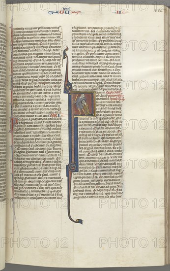 Fol. 112r, Kings II, historiated initial F, the beheading of the Amalekite, c. 1275-1300. Southern France, Toulouse(?), 13th century. Bound illuminated manuscript in Latin; brown morocco binding; ink, tempera and gold on vellum; 533 leaves