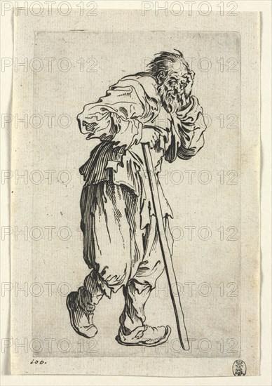 The Beggars: Beggar Leaning on a Stick, c. 1623. Jacques Callot (French, 1592-1635). Etching; paper: 15.4 x 10.4 cm (6 1/16 x 4 1/8 in.); plate: 13.7 x 8.7 cm (5 3/8 x 3 7/16 in.).