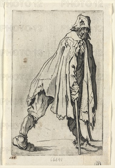 The Beggars: The Beggar on Crutches, Wearing a Cap, c. 1623. Jacques Callot (French, 1592-1635). Etching