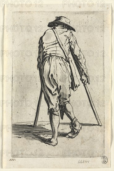 The Beggars: Beggar on Crutches, Wearing a Hat, c. 1623. Jacques Callot (French, 1592-1635). Etching