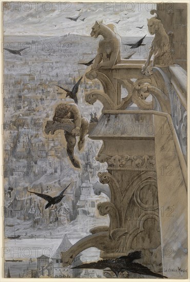 Notre-Dame de Paris, c. 1881. Luc-Olivier Merson (French, 1846-1920). Pen and black ink, brush and gray wash, black and white gouache, and graphite; sheet: 32.6 x 21.7 cm (12 13/16 x 8 9/16 in.).