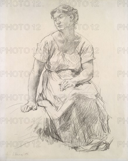 Seated Peasant Woman, c. 1885. Léon Augustin Lhermitte (French, 1844-1925). Charcoal ; overall: 49.2 x 40 cm (19 3/8 x 15 3/4 in.).