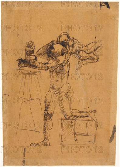 The Genius of the Sculptor, c. 1880-1883. Auguste Rodin (French, 1840-1917). Pen and brown ink; sheet: 26.3 x 18.9 cm (10 3/8 x 7 7/16 in.).