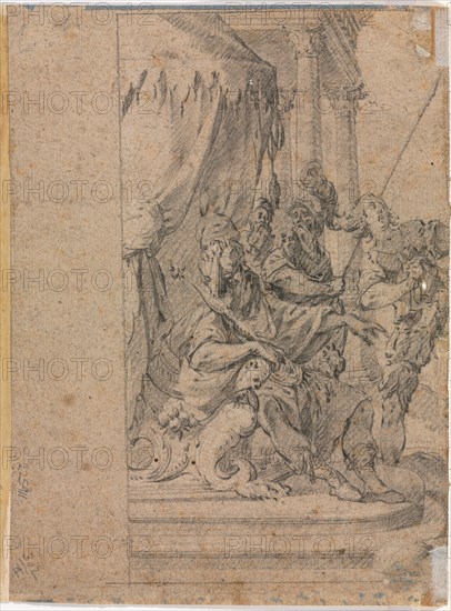 Panthea before Cyrus? (verso), 1655-1660?. Michel Dorigny (French, 1617-1665). Black chalk; sheet: 20 x 25.7 cm (7 7/8 x 10 1/8 in.).