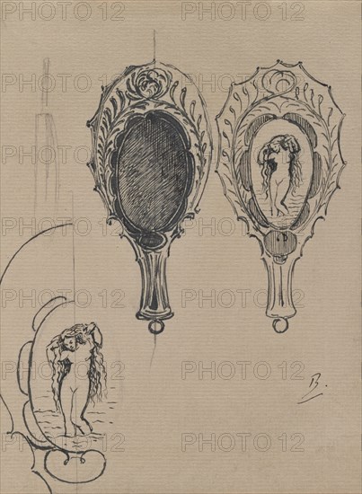 Design for a Hand Mirror, c. 1900-1902. Félix Bracquemond (French, 1833-1914). Ink on paper; sheet: 18.6 x 13.7 cm (7 5/16 x 5 3/8 in.); framed: 62 x 45 cm (24 7/16 x 17 11/16 in.).