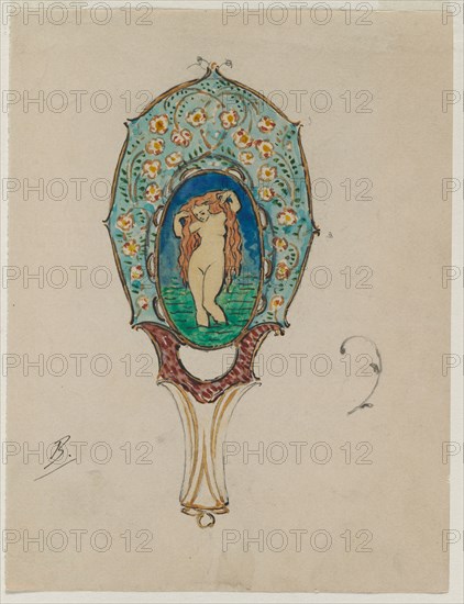 Design for a Hand Mirror, c. 1900-1902. Félix Bracquemond (French, 1833-1914). Ink on paper; sheet: 18 x 13.8 cm (7 1/16 x 5 7/16 in.); framed: 62 x 45 cm (24 7/16 x 17 11/16 in.).